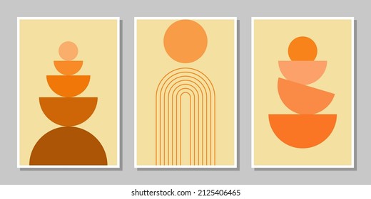 abstract minimalist compositions mid century style wall decoration with circles and arch lines