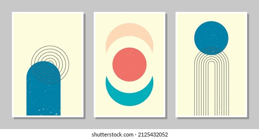 abstract minimalist compositions mid century style wall decoration with circles and arch lines