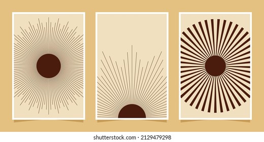 abstract minimalist compositions mid century style wall decoration with circles and arch lines in dark brown