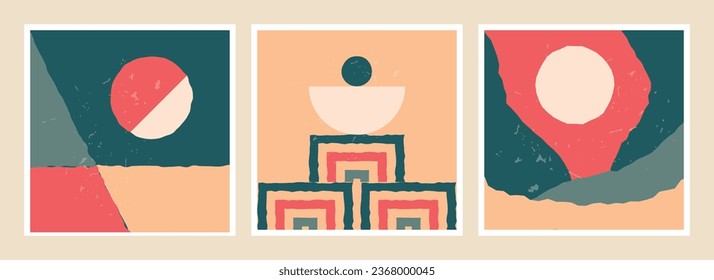 Abstract and minimalist compositions with primitive forms, inspired by Mid-century modern.