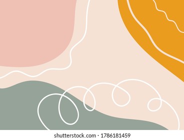 Abstrakter, minimalistischer kreativer Hintergrund mit handgezeichnet gebogenen Linien und flüssigen Formen. Design-Kunstwerke Gut geeignet für Decken, Karten, Stoffabdrücke, Wallpaper, Poster. Vektorgrafik.