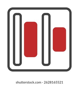 Abstract minimalist design featuring vertical bars and rectangles in red and grey