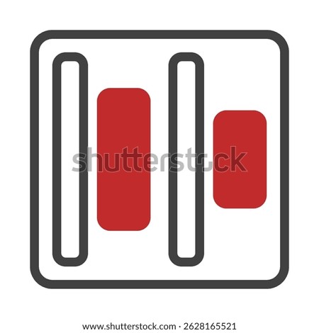 Abstract minimalist design featuring vertical bars and rectangles in red and grey
