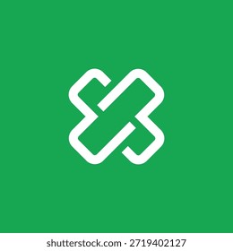 Abstraktes, minimalistisches Design mit einer weißen, ineinandergreifenden geometrischen Form auf lebendigem, grünem Hintergrund, die Verbindung, Einheit und moderne Einfachheit für die Markenidentität repräsentiert