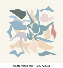 Abstract minimalist design of irregular shapes in blue, pink, green and yellow colors. Pastel shades of colors. vector illustration.