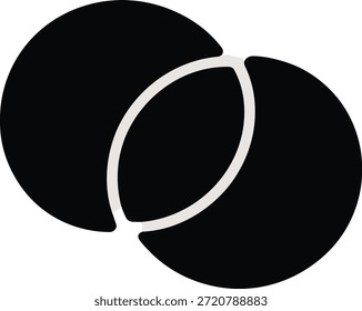 Abstractas diseño minimalista de dos círculos negros superpuestos con contorno blanco