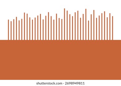 Abstract minimalist design with vertical brown lines above a solid brown block. Modern geometric background for wall art, poster, or digital design.