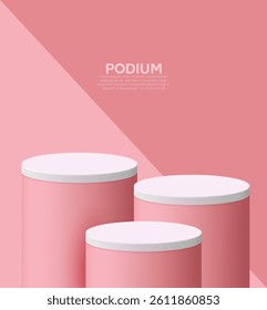 Abstract minimalist empty product display mockup design with pink gradient color. 3D pink podium design vector in an isolated background. Realistics promotion product sale studio background design.