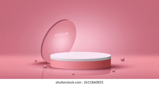 Abstract minimalist empty product display mockup design with pink gradient color. 3D pink podium design vector in an isolated background. Realistics promotion product sale studio background design.