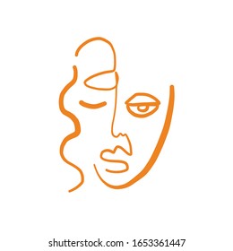 Abstract minimalist face woman or girl, avatar stylized, one line drawing, graphic icon. 
