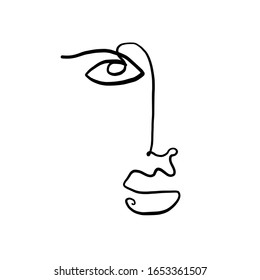 Abstract minimalist face woman or girl, avatar stylized, one line drawing, graphic icon. 