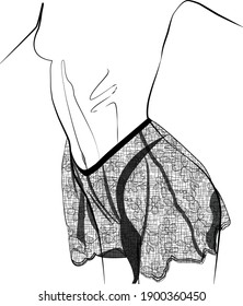 Abstract Minimalist Female Figure in Lace Lingerie. Vector Fashion Illustration in Trendy Line Style. Elegant and Sexy Art.