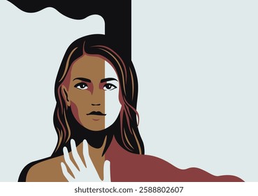 Abstract Minimalist Female Portrait with Flowing Hair and Earthy Tones