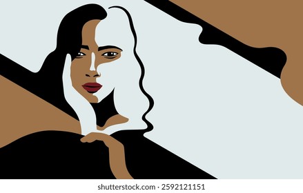 Abstract Minimalist Female Portrait with Flowing Hair and Earthy Tones