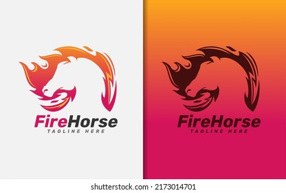 Resumen Diseño del logotipo combinado de elementos de fuego minimalistas y de silueta de cabeza de caballo.
