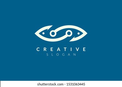 Abstract minimalist fish shape vector design. Simple fish design, flat logo style, modern icon and symbol