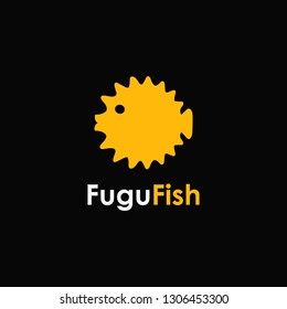 Abstract minimalist flat fugu fish logo icon vector template on black background