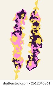 Abstract minimalist floral card with organic shapes. Vertical background with modern whimsical botanical design. Poster with cottage core plants.