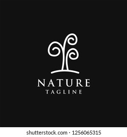 Abstract minimalist floral tree logo icon vector template on black background