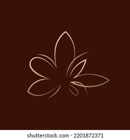 abstract minimalist flower for line logo concept. Natural product, cosmetics, eco. Golden lines dark coffee background.