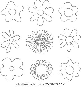 Abstract minimalist flowers icon set. Modern abstract graphic design elements. Doodle style