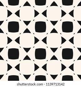 Abstract minimalist geometric background. Black and white vector seamless pattern with simple geometrical shapes, rounded squares and triangles. Modern monochrome texture. Repeat design for decor