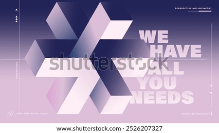 Abstract Minimalist Geometric Designs, Impossible Shapes and Optical Illusion Background vector illustration