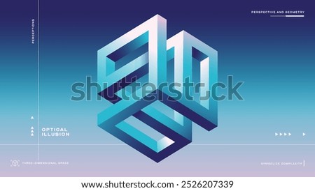 Abstract Minimalist Geometric Designs, Impossible Shapes and Optical Illusion Background vector illustration