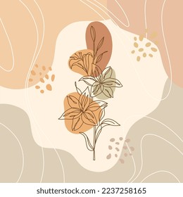 Abstract minimalist hand drawn illustrations boho background printable, modern boho pattern floral vector design for wallpaper, cover, fabric, interior decor isolated and editable