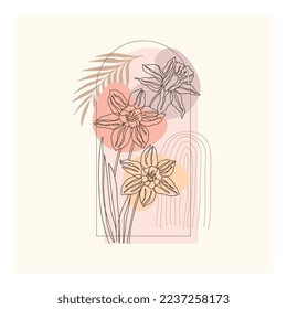 Abstract minimalist hand drawn illustrations boho background printable, modern boho pattern floral vector design for wallpaper, cover, fabric, interior decor isolated and editable