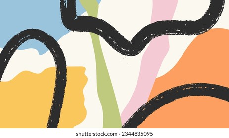 Abstract minimalist hand painted background. Aesthetic modern art in boho style. Colorful naive design. Vector illustration for wall decoration, postcard or brochure design