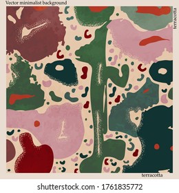 Abstract minimalist hand-drawn illustration for wall decoration, postcard or brochure, cover design. Doodle background contains various shapes, spots, drops, lines. Modern trendy vector illustration.