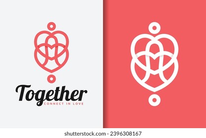 Abstract Minimalist Heart Symbol and People Which are Connected to Each Other Concept. Vector Logo Illustration.
