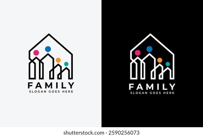 Abstract minimalist house and family combination logo design. Vector symbol logo icon illustration.