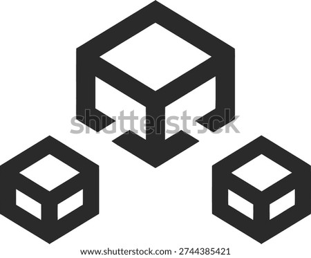 Abstract minimalist icon of interconnected cubes, representing data, networks, or 3D modeling concepts.