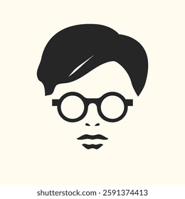 Abstract minimalist icon of a male face in eyeglasses. Man in glasses icon. Vector illustration