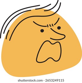 An abstract and minimalist illustration of an orange-colored head, depicting an exasperated, angry, or frustrated emotion. 