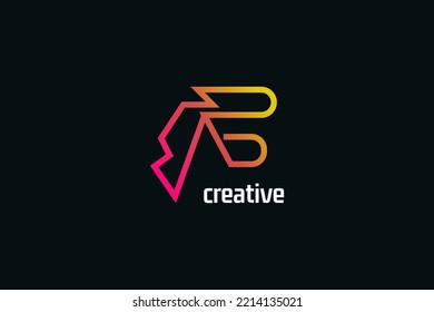 Abstract and Minimalist Initial Letter A and B Logo Design with Line Style. AB Logo with Mono Line Concept in Colorful Gradient. Suitable for Business or Technology Logo