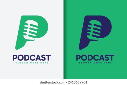 Abstract Minimalist Initial Letter P Logo Design Combined with Stylish Microphone. Vector Logo Illustration.