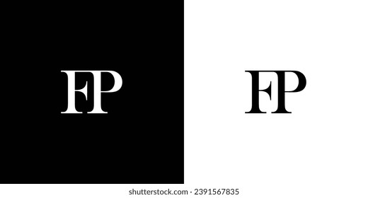 Abstract Minimalist abstract initial letters FP or PF logo in black and white color