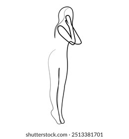 linha minimalista abstrata de mulher espantada.desenho de linha contínua de mulher surpresa segurando face.ilustração vetor de linha única