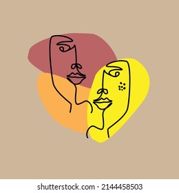 Abstract minimalist line art faces. Modern contemporary portrait. Hand drawn surrealist, minimalism theme