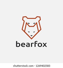Abstract minimalist line art geometric bear and fox logo icon vector template on white background