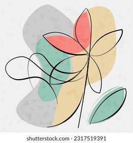 Abstract Minimalist Line Art Posters Modern Floral Doodles Trendy Designs with Vibrant Summer Color.