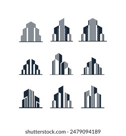 abstract minimalist line art vector silhouette building set