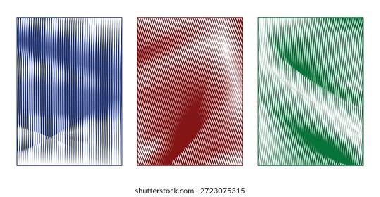 Abstraktes minimalistisches Linienmuster mit blauem, rotem und grünem Moiré-Effekt und optischer Verzerrung.