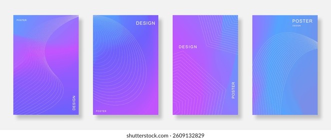Abstract minimalist line wave poster background set. Elegant book cover template design. Suitable for social media, flyer, banner, music and ads. Vector illustration
