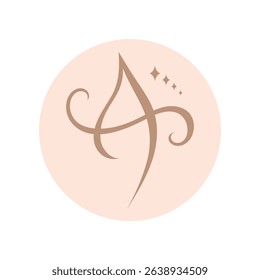 Abstract minimalist logo design with letter A. Celestial boho esoteric concept. Vector illustration