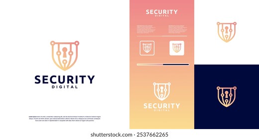 abstract minimalist logo digital security shield, electrical circuit, design vector template.