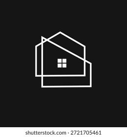 Abstract minimalist logo featuring two overlapping house outlines with a window detail, suitable for modern real estate, construction, and property businesses.